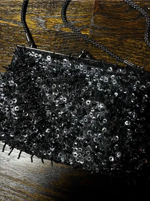Lancôme Vintage Black Sequin and Beaded Evening Bag/Clutch with Crossbody Strap thumbnail 3