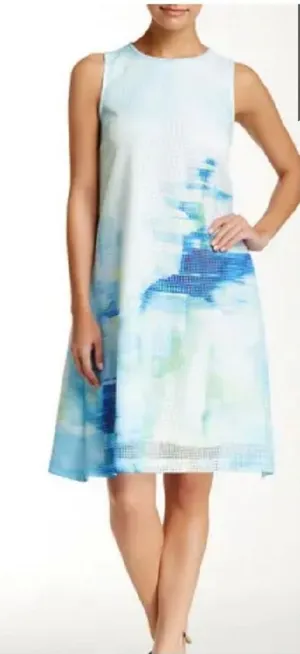 Julia Jordan sleeveless blue abstract mesh shift dress sz 6 thumbnail 1