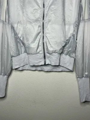 Alo Yoga Dove Grey Aqua Sheer Hooded Full Zip Jacket Size Medium thumbnail 6