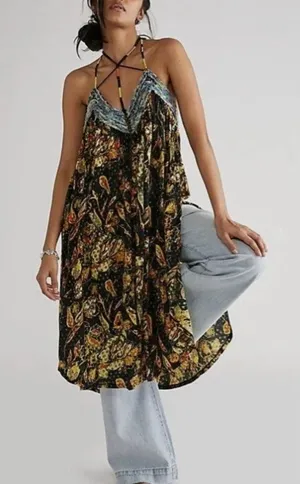 Free People Bohemian Garden Party Cotton Blend Knit Dress In Black Combo S L G#3 thumbnail 1