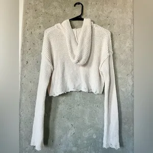 Cream Knit Hooded Sweater Size L thumbnail 3