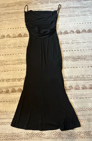 Black maxi dress with lace detail and adjustable strap thumbnail 1