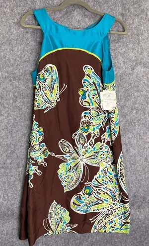 NWT Donna Morgan Silk Paisley Dress Brown Turquoise Boho Midi Size 8 thumbnail 1