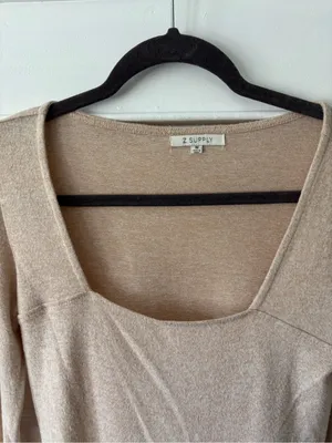 Z Supply Long Sleeve Scoop Neck Bodysuit - Taupe thumbnail 2