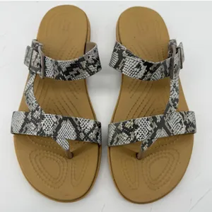 Crocs Tulum Toe Post Toe Sandal Snakeskin Gray Tan Women 8 Strappy Slip On Flip thumbnail 3