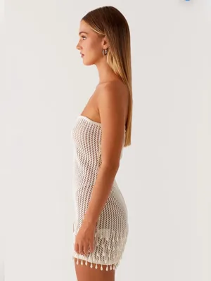 NWT Peppermayo Carpe Diem Crochet Mini Dress in Ivory, Size S/M thumbnail 8