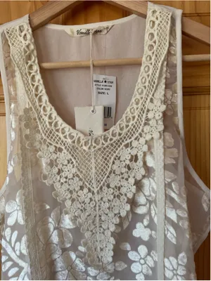 Vanilla Star Floral Mesh and Crochet Sheer Tank Top size medium thumbnail 3