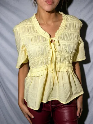 Vintage cottage core top with ruffles in yellow thumbnail 1