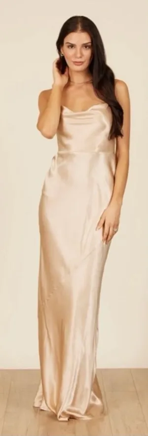 Park and Fifth Belmont Cowl Neck Satin Maxi Slip Dress Champagne Gold Sz M 🧡🎀 thumbnail 1