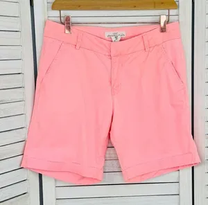 H&M Twill Cuffed Chino‎ Bermuda Shorts Neon Coral Size 6 Stretch thumbnail 1