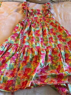 Peyton & Parker pink floral tiered maxi dress tie back design open back ruffle L thumbnail 10