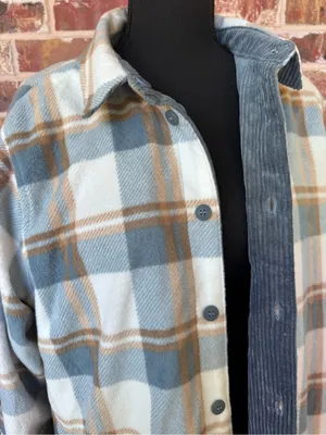 Love Tree Reversible Slate Blue Corduroy Plaid Fleece Shacket Jacket Women’s XL thumbnail 15
