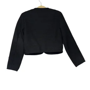 Abercrombie Black Textured Lady Jacket Gold Button Tweed Cropped Capsule Wardrobe Work Small thumbnail 4