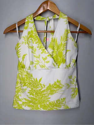 Liz Claiborne Y2K Tropical Halter Top Lime Green White Resort Coquette Vacation‎ thumbnail 3