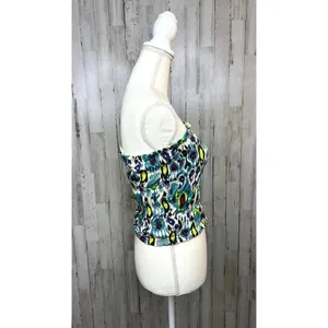 Anthropologie Women's Smocked Tube Top XS Blue/Green Ikat Print Strapless‎ Tank thumbnail 3