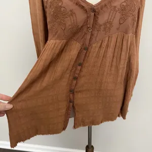 Free People Top Babydoll Embroidered Floral Braided Boho Festival Peasant Rust thumbnail 6