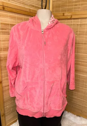 New York Laundry terry cloth dark pink 3/4 sleeve hoodie Y2K woman’s XL thumbnail 1