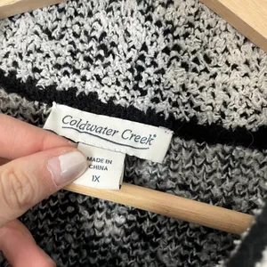 Coldwater Creek wool blend white black long quarter zip knit sweater women's 1X thumbnail 3