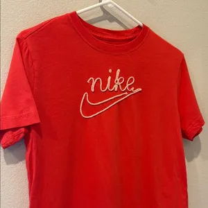 Nike Red Short Sleeve Tee with Iconic Logo Embroidered Size Medium M RARE thumbnail 1