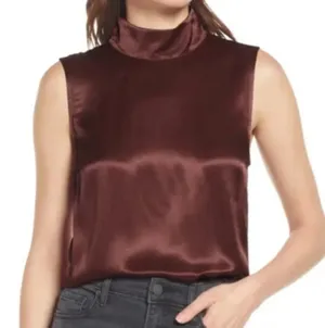 Rails Yolie Satin Mock Neck Crop Sleeveless Tank Top Blouse Raisin Brown Size XS thumbnail 1