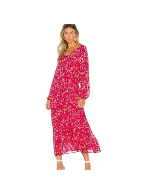 Free People Wallflower Midi Dress Raspberry Pink Floral Tiered Small‎ NWT thumbnail 4