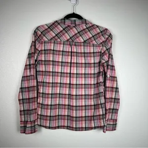 Prana Womens XS Plaid Henley‎ Pullover Long Sleeve Roll Tab Shirt Pink Brown thumbnail 5