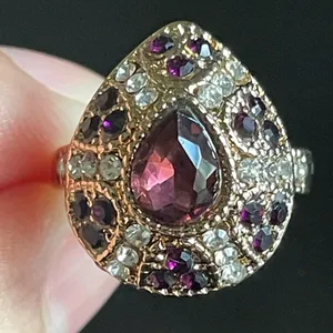 Water drop purple crystal CZ gold plated ring size 7.5 thumbnail 5