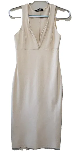 Lulus Fitted‎ Stretch Dress That Thing You Do Bodycon Deep V Ivory Size S thumbnail 1