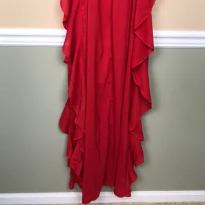 PrettyLittleThing Women’s Red Ruffle Off the Shoulder Leg Slits Maxi Dress thumbnail 7
