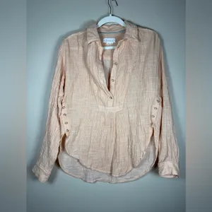 Anthropologie Orange Peach Cotton Gauze Bib-Front Popover Long Sleeve Shirt S thumbnail 4
