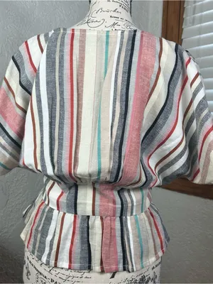 House Of Harlow x REVOLVE Striped Linen Blend Bell Sleeve V Neck Blouse Size S thumbnail 4