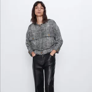 Zara Houndstooth Bomber TWEED Jacket w/ Pockets & Gold Buttons Black/White NEW thumbnail 3