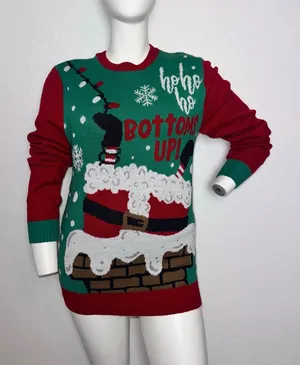 Novelty Christmas‎ Ugly Sweater Size L “Ho Ho Bottoms up” Pullover Women’s thumbnail 1