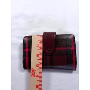 Red Black Plaid Bifold Wallet Kiss Lock Coin Pouch Faux Leather Preppy Accessory thumbnail 7