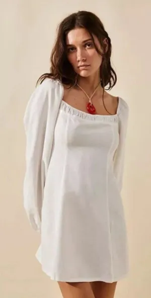 Free People Forget Me Not white puff sleeve mini dress size XS boho clean girl thumbnail 1