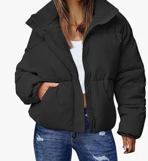 Cropped Puffer Jacket Black Size L thumbnail 2