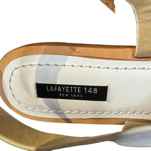 Lafayette 148 Shoes Womens Size 7 White Leather Slingback Sandals Flat‎ Strappy thumbnail 3