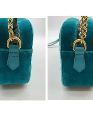 Gucci Teal Quilted Velvet GG Marmont Crossbody Bag thumbnail 15