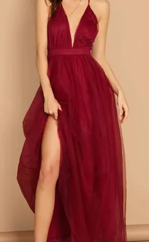 SHEIN Red Dress Sheer Tulle  thumbnail 1