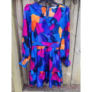 Entro Small Abstract Satin Mini Dress Women Bubble Hem and Sleeve Dance Party thumbnail 3