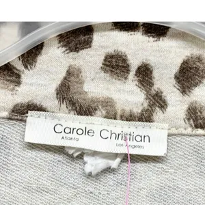 Carole Christian Leopard Print Tunic Women XL Brown Button Down French Terry‎ thumbnail 2