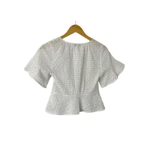 Madewell White‎ Eyelet Front Tie Top Size XXS thumbnail 3