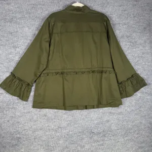 J. Jill Size-2X Women Utility Jacket Olive Green Ruffle Cotton Tencel thumbnail 2