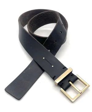 AllSaints Women’s Size S Black Genuine Leather Wide Waist Belt Gold Buckle thumbnail 1