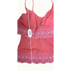 Women’s Tankini Swim Top Coral Pink Eyelet Lace Ruffle Padded Strappy 14” thumbnail 9