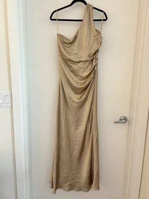 Six Stories One Shoulder Satin Bridesmaid Dress in Champagne US Size 10 thumbnail 2