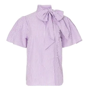 Adam Lippes x RTR Tie Neck Stripped Top in White/Purple, Size US 4​ thumbnail 1