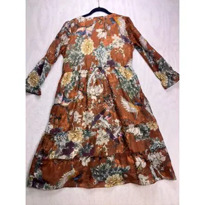 Hemant‎ & Nandita Floral Tiered Dress Women 6 Rust Orange V-Neck Long Sleeve thumbnail 8