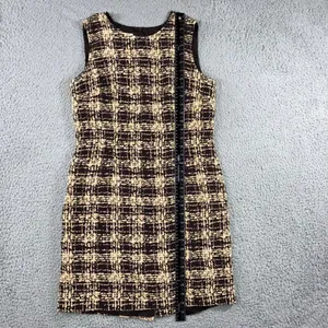 Talbots Petites Pure Silk Plaid Sheath Dress Women 10 Brown Beige Sleeveless‎ thumbnail 4