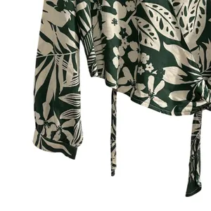 Stile Collection Women's Floral Wrap Blouse Green‎ V-Neck Long Sleeve S thumbnail 7